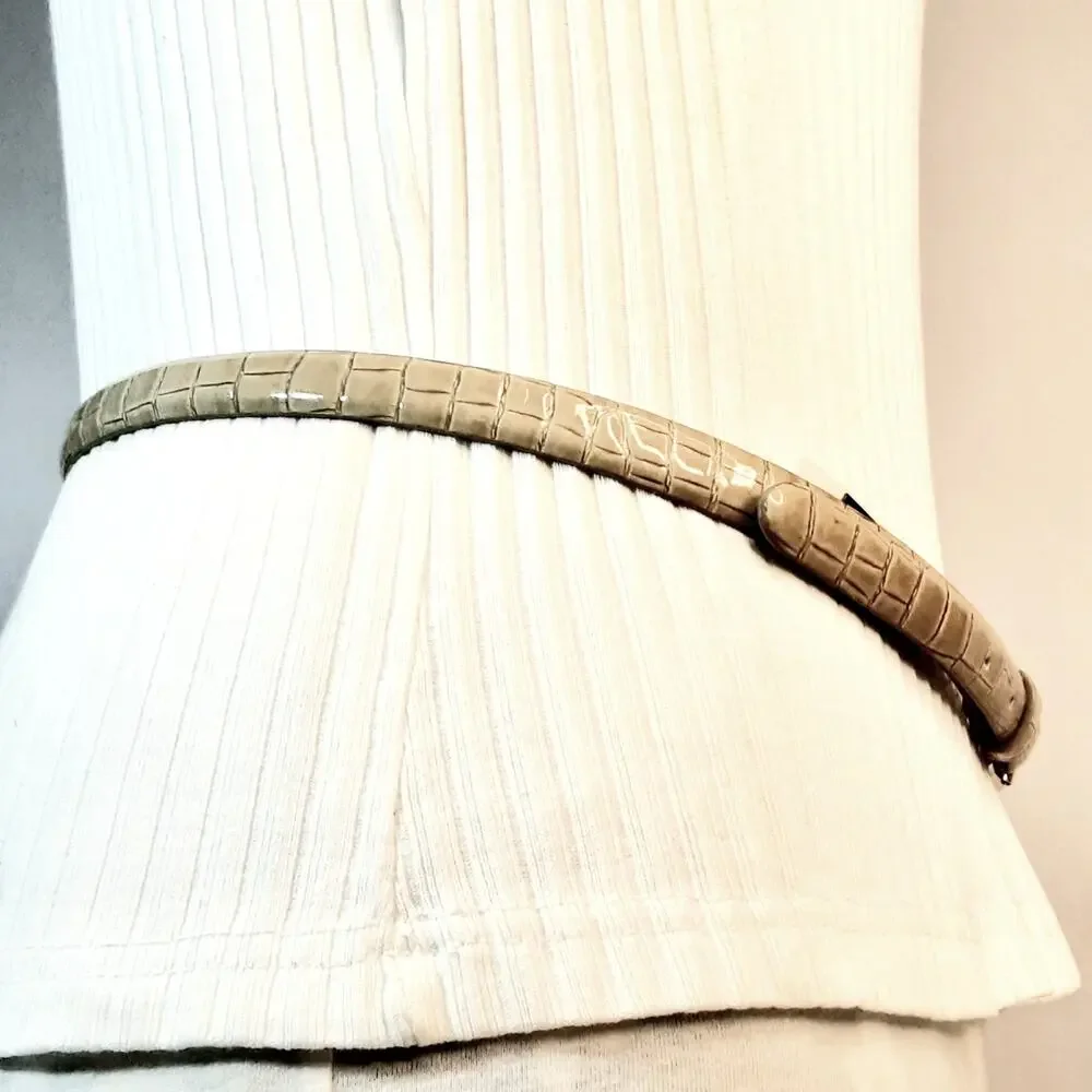 💎Ann Taylor Natural Tan Reptile Print Skinny Belt Size Small Medium